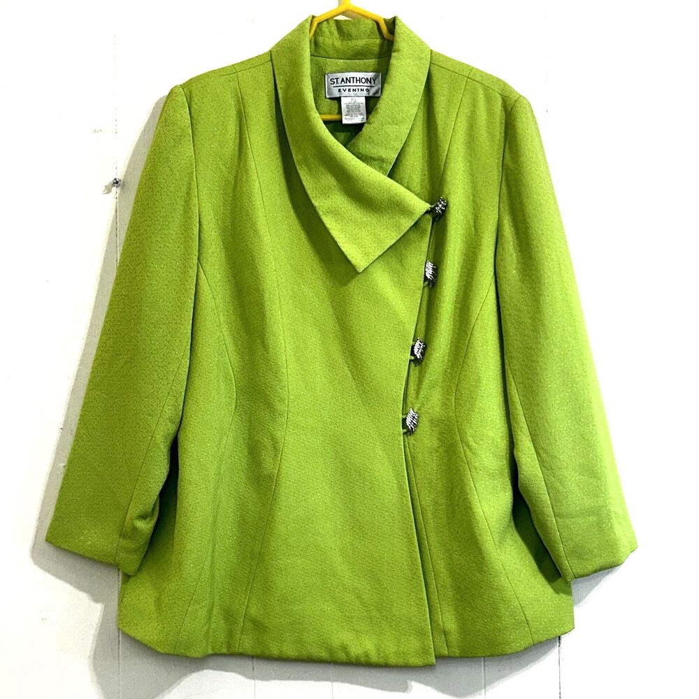 St. Anthony Evening Lime Green Asymmetrical Blazer Size 18W Glittering Jacket